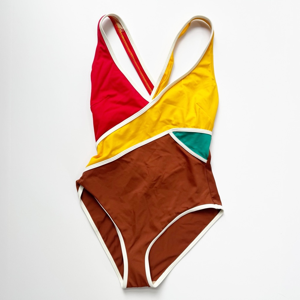 Free People x Follow Suit Evie One-Piece Swimsuit in Poppy Colorblock | XS NWT - Picture 2 of 8